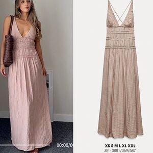 Zara Blush Pink V-Neck Smocked Midi Dress